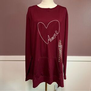 Burgundy Tunic Top with Embroidery Heart